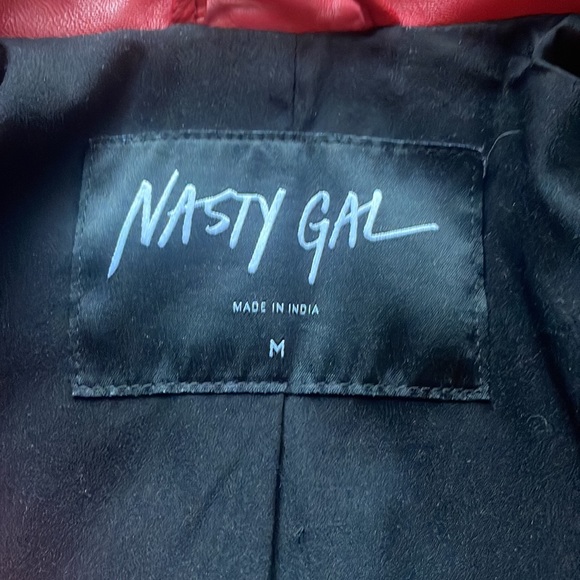 Nasty Gal Red Leather Moto Jacket Genuine Leather - Picture 3 of 11